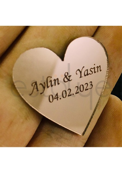 Pleksi Kişiye Özel Kalp Etiket 1mm Yapışkanlı Rosegold 25 Adet