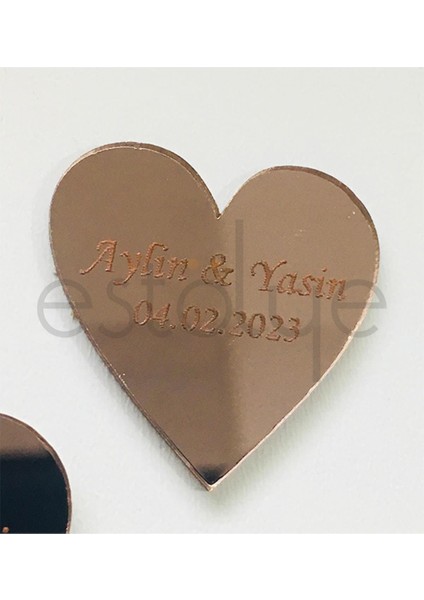Pleksi Kişiye Özel Kalp Etiket 1mm Yapışkanlı Rosegold 25 Adet