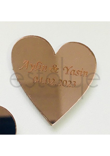 Pleksi Kişiye Özel Kalp Etiket 1mm Yapışkanlı Rosegold 25 Adet
