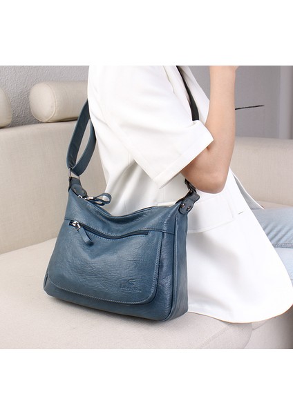 Avrupa ve Amerikan Retro Çanta Yumuşak Çöküş Son Derece Basit Rüzgar Omuz Çantası 2023 Yeni Moda Rahat Yumuşak Deri Büyük Kapasiteli Messenger Çanta (Yurt Dışından)