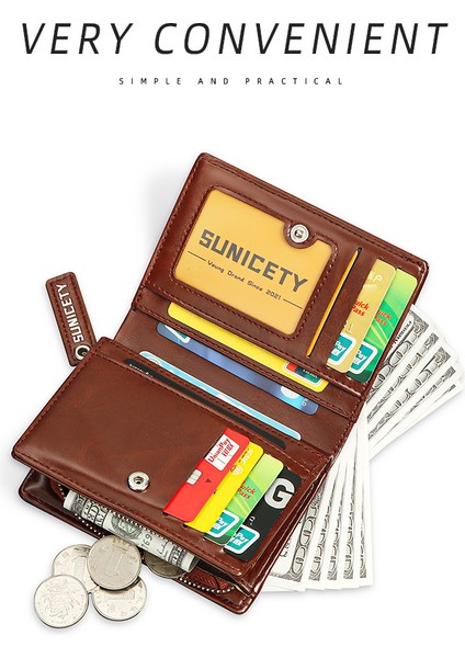 Yeni Pu Deri Çok Fonksiyonlu Fermuar Kısa Erkek Cüzdan Rfid Dolar Cüzdan Kart Bozuk Para Cüzdanı (Yurt Dışından)