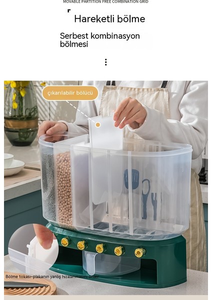 Tahıl ve Tahıl Depolama Pirinç Kutusu Büyük Kapasiteli Bölme Pirinç Varil Ev Saklama Kutusu 10KG Ayrılmış Çeşitli Tahıl Tankı Deliksiz 10KG (Yurt Dışından)