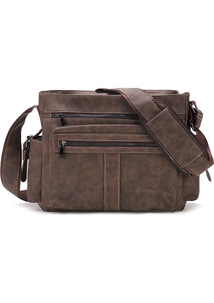 Erkek Retro Omuz Çantası Avrupa ve Amerikan Moda Erkek Çantası Büyük Kapasiteli Omuz Çantası Iş Banliyö Ingiliz Stili Messenger Çantası (Yurt Dışından)