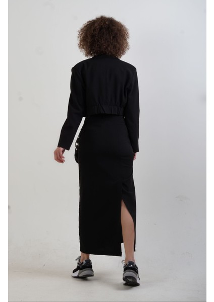 Siyah Poly Yan Yırtmaçlı Etek fiyatları