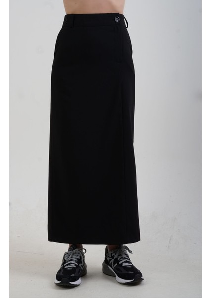 Siyah Poly Yan Yırtmaçlı Etek modelleri