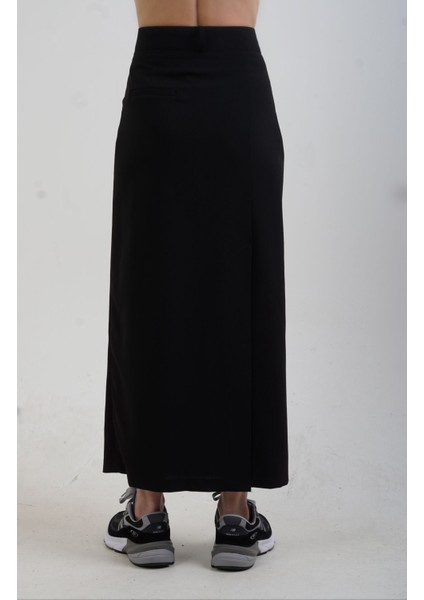 Siyah Poly Yan Yırtmaçlı Etek fırsatları