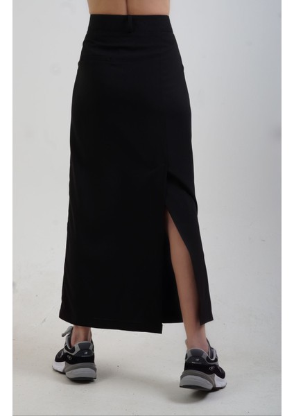 Siyah Poly Yan Yırtmaçlı Etek indirimleri