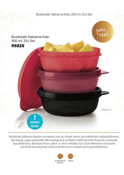 Buzdolabı Saklama Kabı 300 ml 3'lü Set Sağlıklı fiyatları