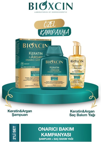 Keratin & Argan Onarıcı ŞAMPUAN300 ml + Kertin Argan Saç Bakım Yağı