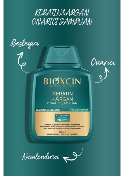 Keratin & Argan Onarıcı ŞAMPUAN300 ml + Kertin Argan Saç Bakım Yağı