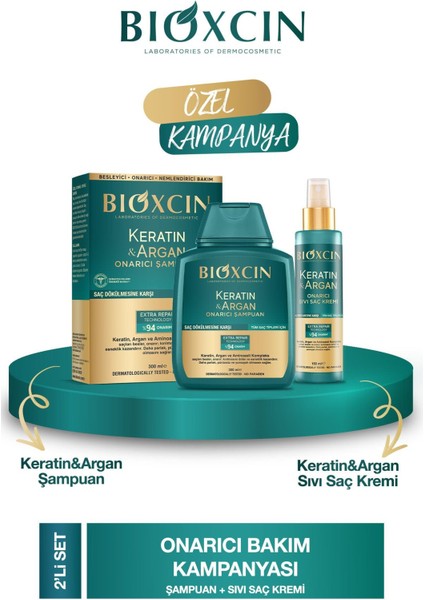 Keratin & Argan Onarıcı Şampuan 300ML + Kertin Argan Sıvı Saç Bakım Kremi