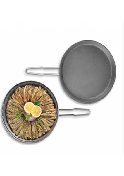 Granit Çift Taraflı Balık Hamsi Tavası 32 cm Gri