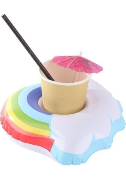 Eğlenceyi Sevenlere Gökkuşağı Bulut Şişme Deniz Havuz Bardak Tutucu Float Bar 23X19CM