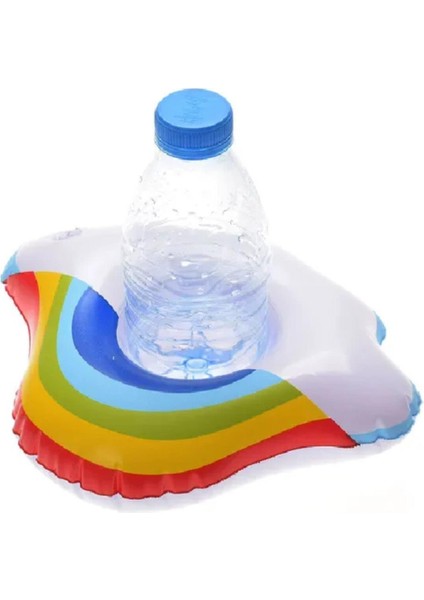 Eğlenceyi Sevenlere Gökkuşağı Bulut Şişme Deniz Havuz Bardak Tutucu Float Bar 23X19CM