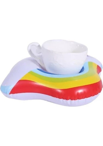 Eğlenceyi Sevenlere Gökkuşağı Bulut Şişme Deniz Havuz Bardak Tutucu Float Bar 23X19CM