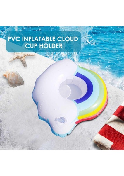 Eğlenceyi Sevenlere Gökkuşağı Bulut Şişme Deniz Havuz Bardak Tutucu Float Bar 23X19CM