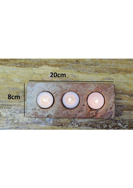 Marble Center Traverten 3'lü Mumluk Tealight %100 Doğaltaş