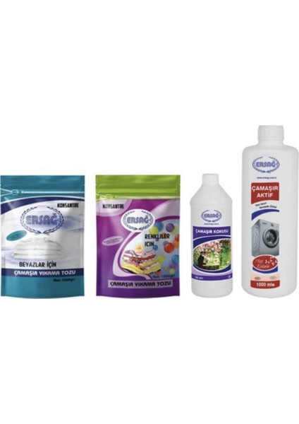 4lü Yıkama Tozu 1000G (Renkliler Için)+Çamaşır Yıkama Tozu 1000G (Beyazlar 1000 ml Ersağ Çamaşır