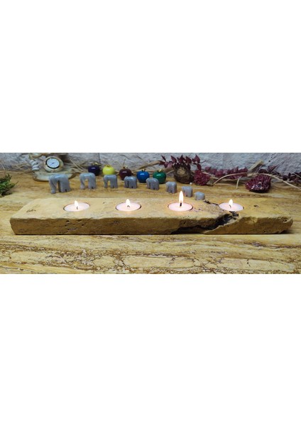 Marble Center Traverten 4'lü Mumluk Tealight %100 Doğaltaş