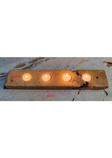 Marble Center Traverten 4'lü Mumluk Tealight %100 Doğaltaş