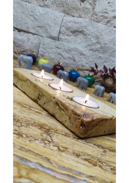Traverten 3'lü Mumluk Tealight %100 Doğaltaş fiyatları