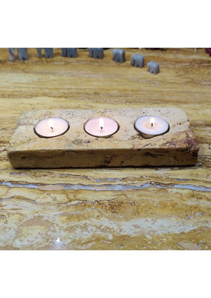 Traverten 3'lü Mumluk Tealight %100 Doğaltaş modelleri
