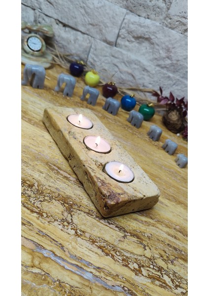 Traverten 3'lü Mumluk Tealight %100 Doğaltaş indirimleri