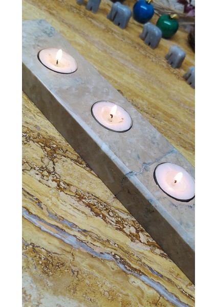 Marble Center Mermer 4'lü Mumluk Tealight %100 Doğaltaş