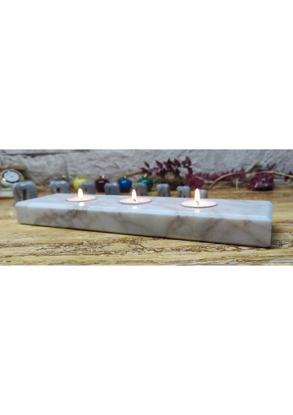 Mermer 4'lü Mumluk Tealight %100 Doğaltaş