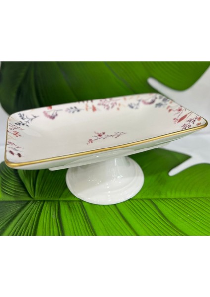 Stoneware Desenli Ayaklı Çikolata Tabak ve Sunumluk(28.5×16.5×11.5cm)