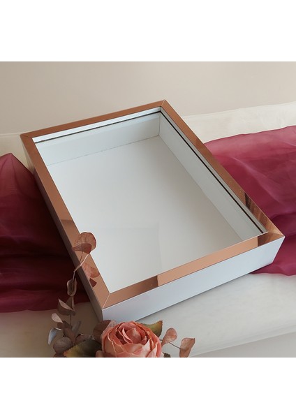 Beyaz 30X40 cm Fotoğraf Bölümsüz Yarı Rose Gold Isimsiz Ledsiz Gül Saklama Kutusu fiyatları