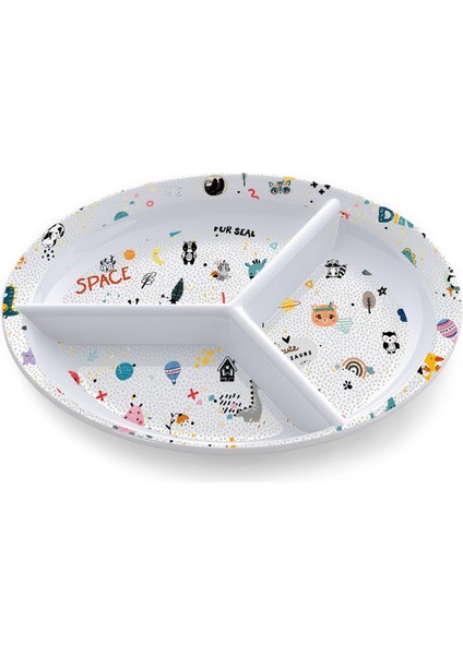 Melamin Çocuk Figürlü 3 Bölmeli Mama Tabak 23.5cm (Çap:23.5cm Yuk:2.5cm 267GR)
