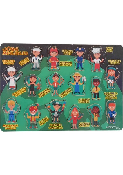Ahşap Çocuk Oyuncak Puzzle Meslekler Bultak Montessori Ingilizce Meslekler