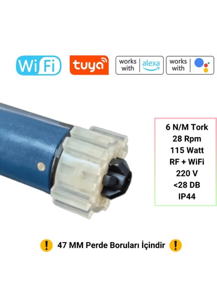 Tuya Wifi Akıllı Stor Perde Motoru ( 220 V ) Elektronik Limit, Yüzdesel Kontrol, Rf Kumanda Opsiyonu, Google Asistan Amazon Alexa Sesli Kontrol