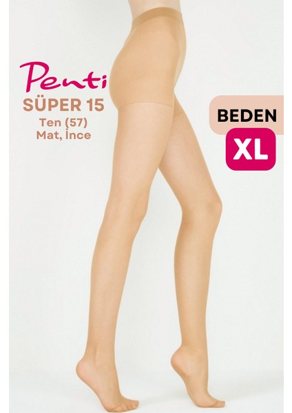 Süper 15 Den Mat Ince Külotlu Çorap Ten/nude (57) - 4 Numara x Large