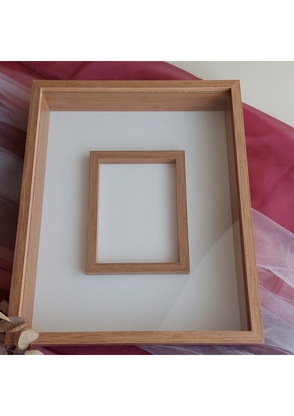 40X50 cm Fotoğraf Bölümlü Bambu Isimsiz Ledsiz Ahşap Gül Saklama Çerçevesi! Anı Kutusu