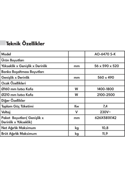 AO-6470 S-K Ankastre Ocak