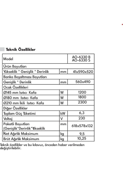 AO-6330 S Ankastre Ocak