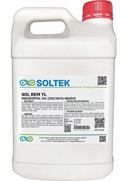 Soltek Kimya Yol Çizgi Boya Çıkarıcı - Sol Rem Yl 5 kg