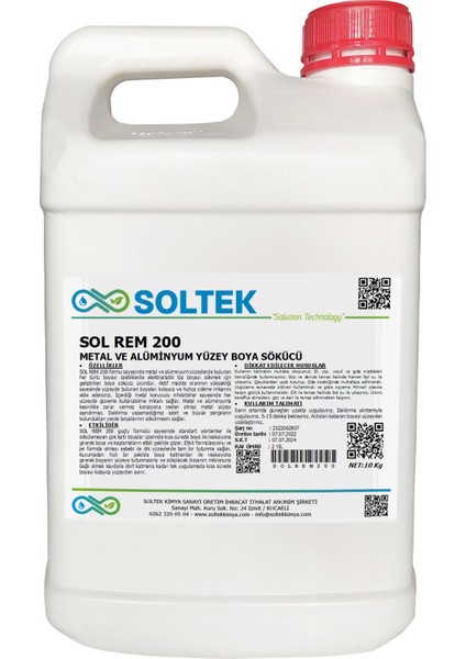 Soltek Kimya Metal Boya Sökücü Solvent - Sol Rem 200 10 kg