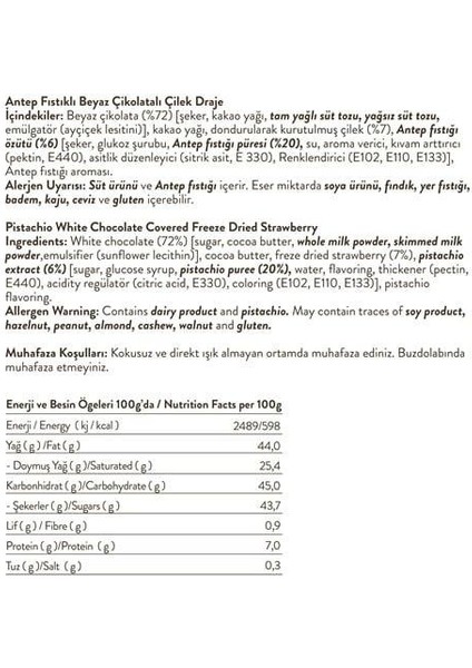 Antep Fıstıklı Beyaz Çikolatalı Çilek Draje 80G x 3 Adet