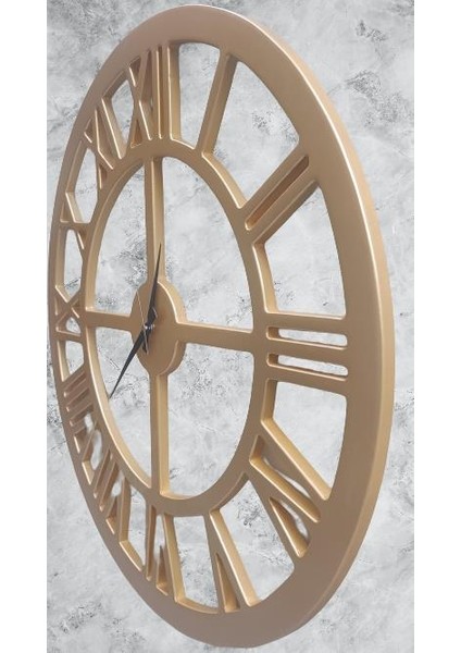 Hobi Adn Dekoratif Duvar Saat Ahşap Mdf Cnc Kesim Parlak Gold Renk El Yapım
