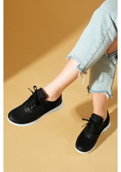 Yeni Sezon Fileli Bağcıklı Rahat Taban Kadın Sneakers A1971-23