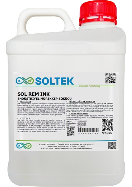 Soltek Kimya Mürekkep Boya  Sökücü Metal ve Alüminyum Yüzey - Sol Rem Ink 5 kg