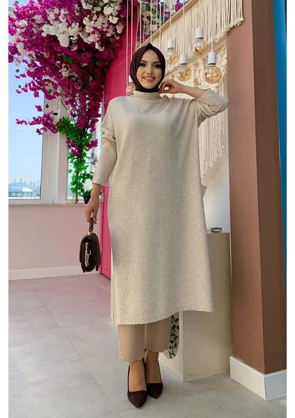 Bym Fashion 4340 Fitilli Triko Tunik Taş