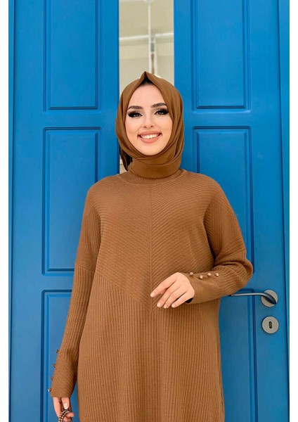 Bym Fashion 4340 Fitilli Triko Tunik Taba