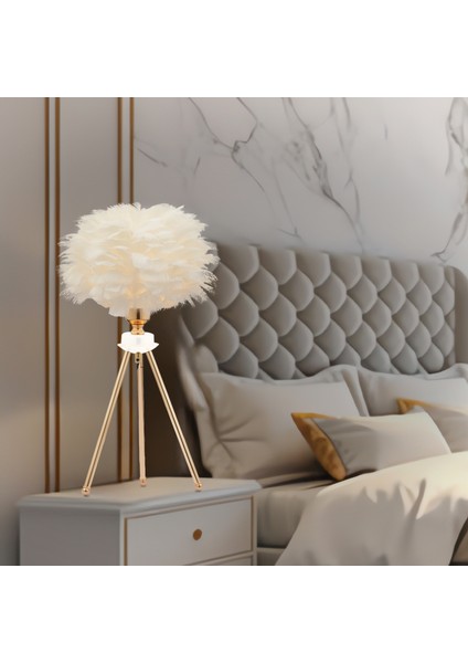 Belinay Gold Abajur Masa Lambası Modern Tasarım -Yatak Odası-Salon Abajur