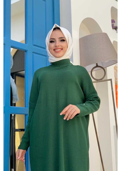 Bym Fashion 4340 Fitilli Triko Tunik Zümrüt