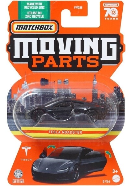 Tesla Roadster Moving Parts 70 Years 3/54 Açılır Parçalar Metal Araba FWD28