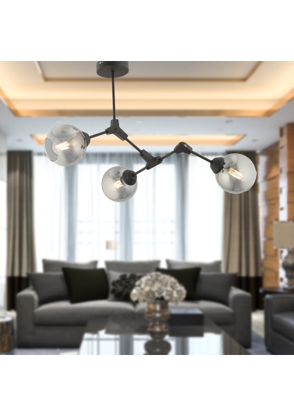Bürke 3lü Avize Siyah Modern Koridor Yatak Odası Salon Avize